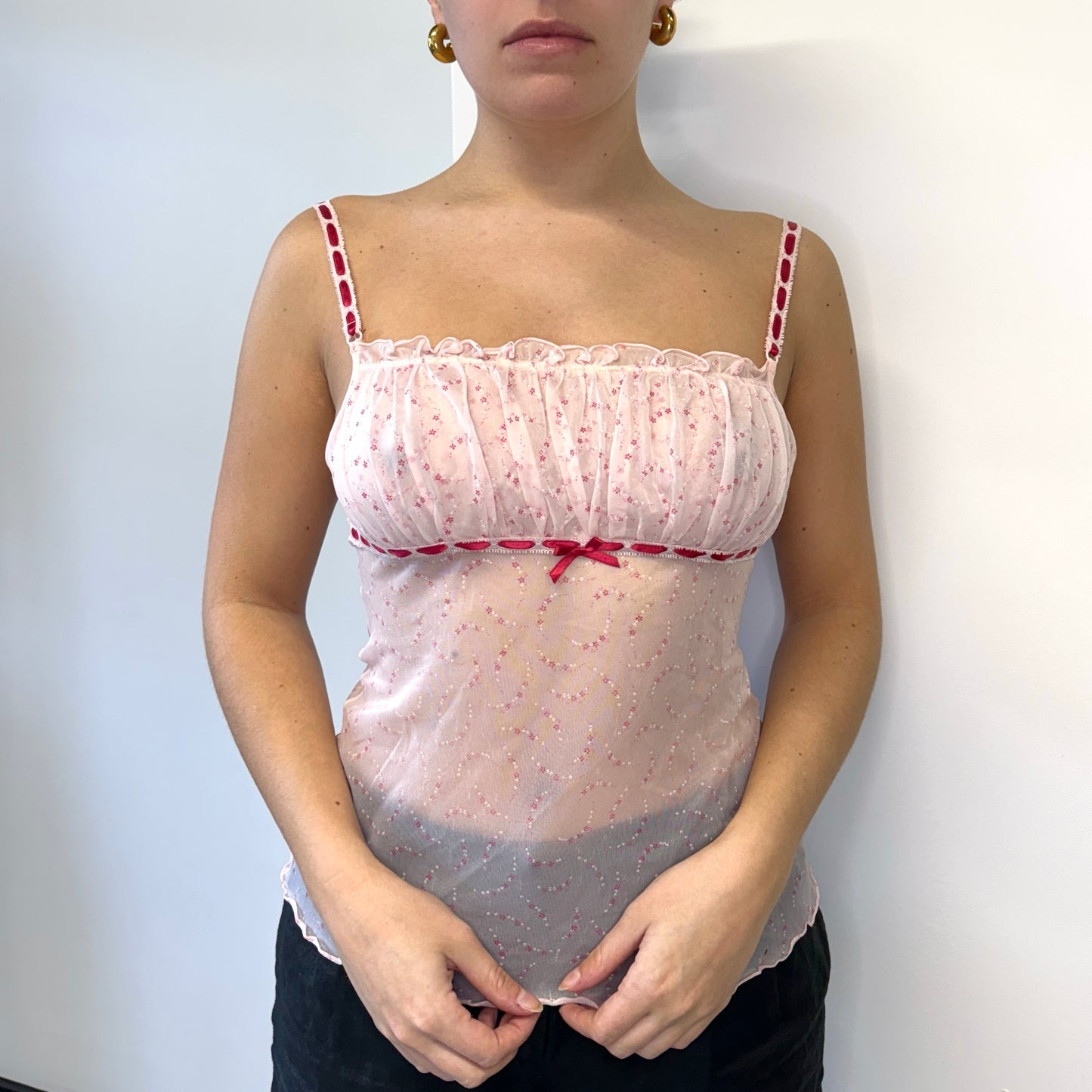 Baby pink ruched mesh top - Size S