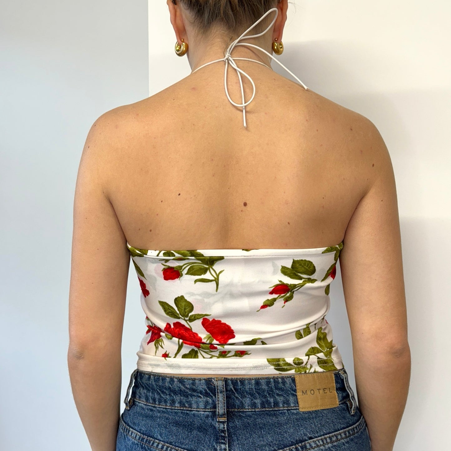 White and red floral top - Size S