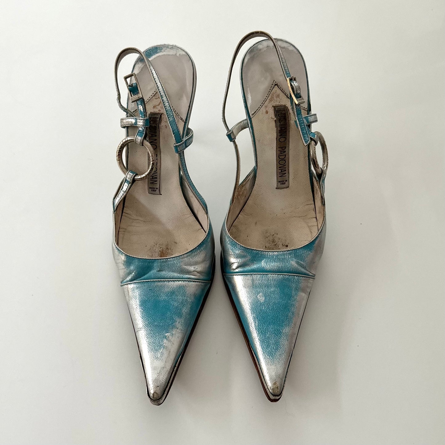 Blue and silver leather kitten heels - EU 36.5/UK 4