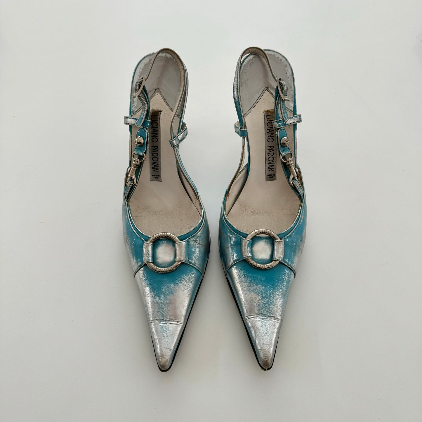 Silver/Blue distressed leather kitten heels - EU 36.5/UK 4