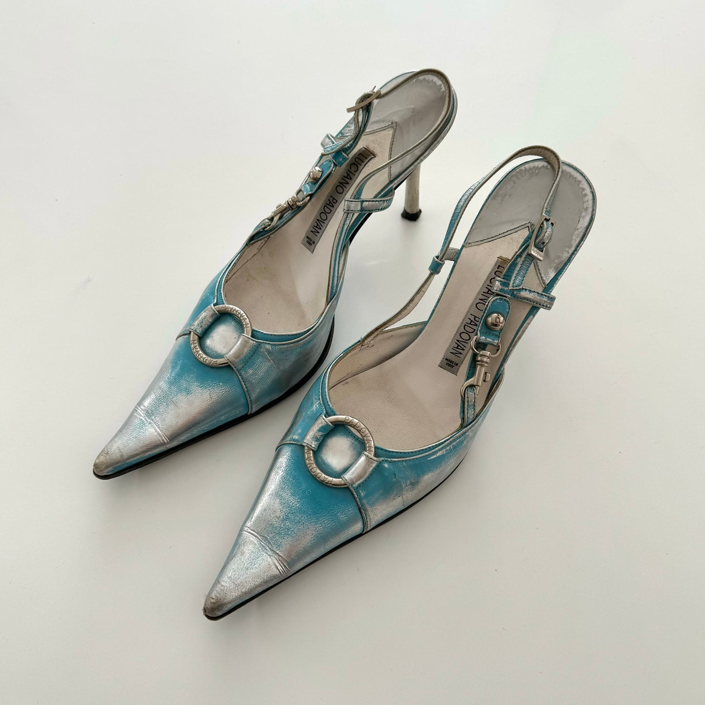 Silver/Blue distressed leather kitten heels - EU 36.5/UK 4
