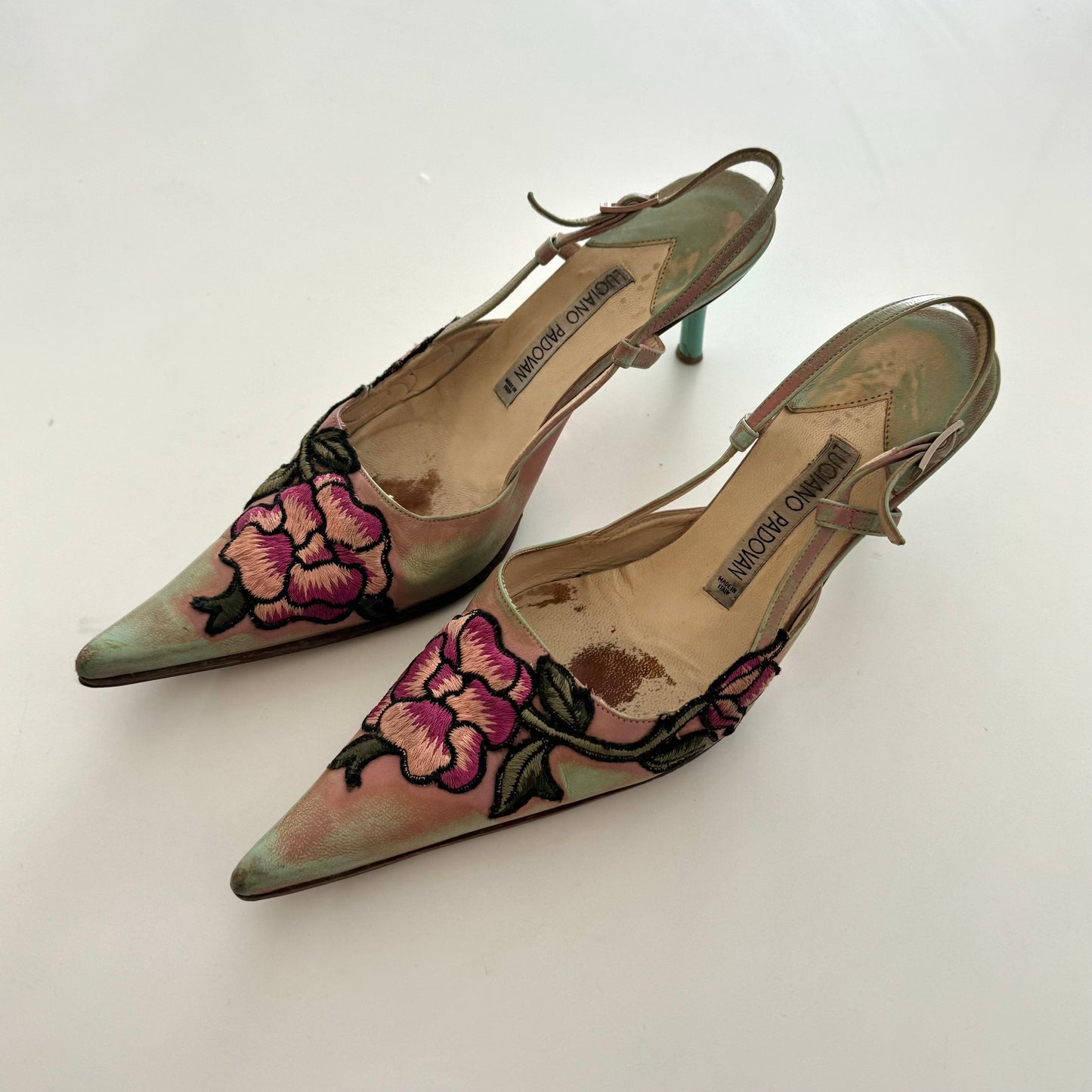 Floral embroidered leather kitten heels - EU 36.5/UK 4