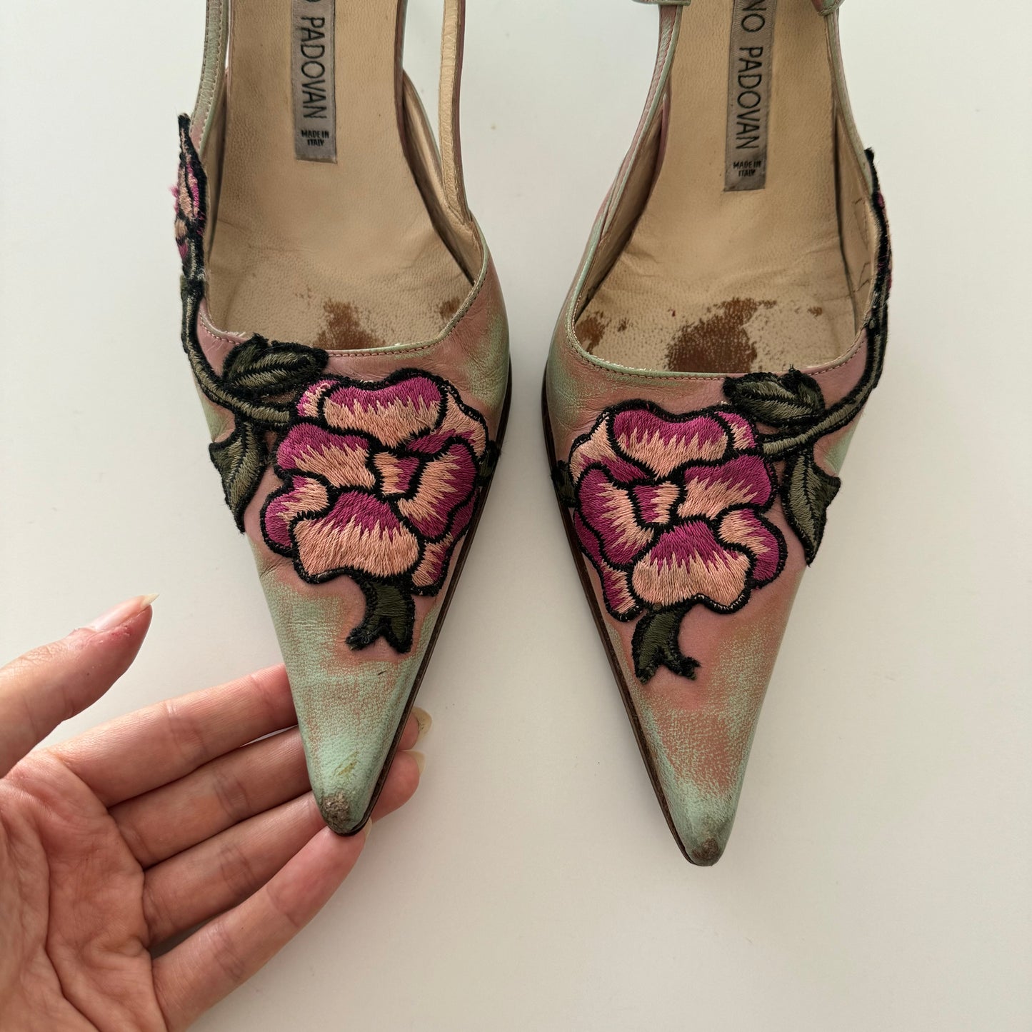 Floral embroidered leather kitten heels - EU 36.5/UK 4