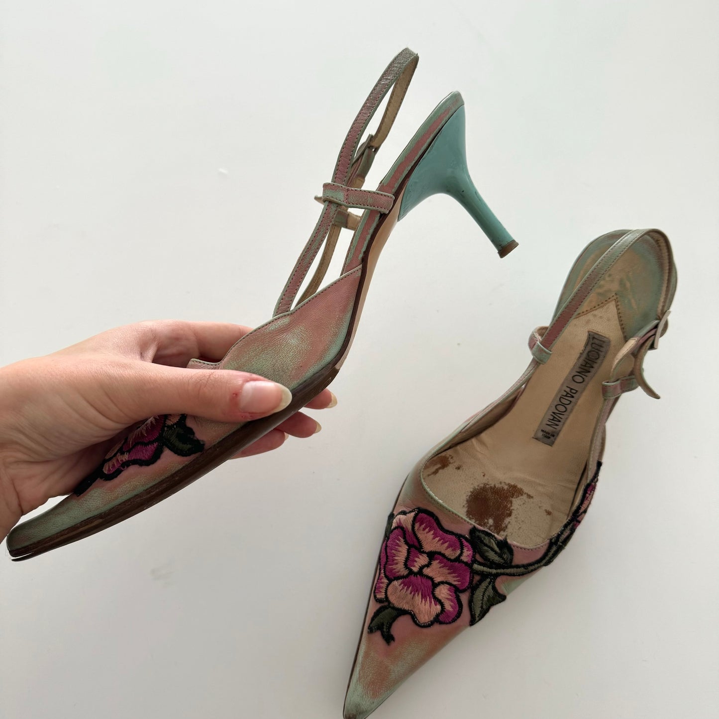 Floral embroidered leather kitten heels - EU 36.5/UK 4