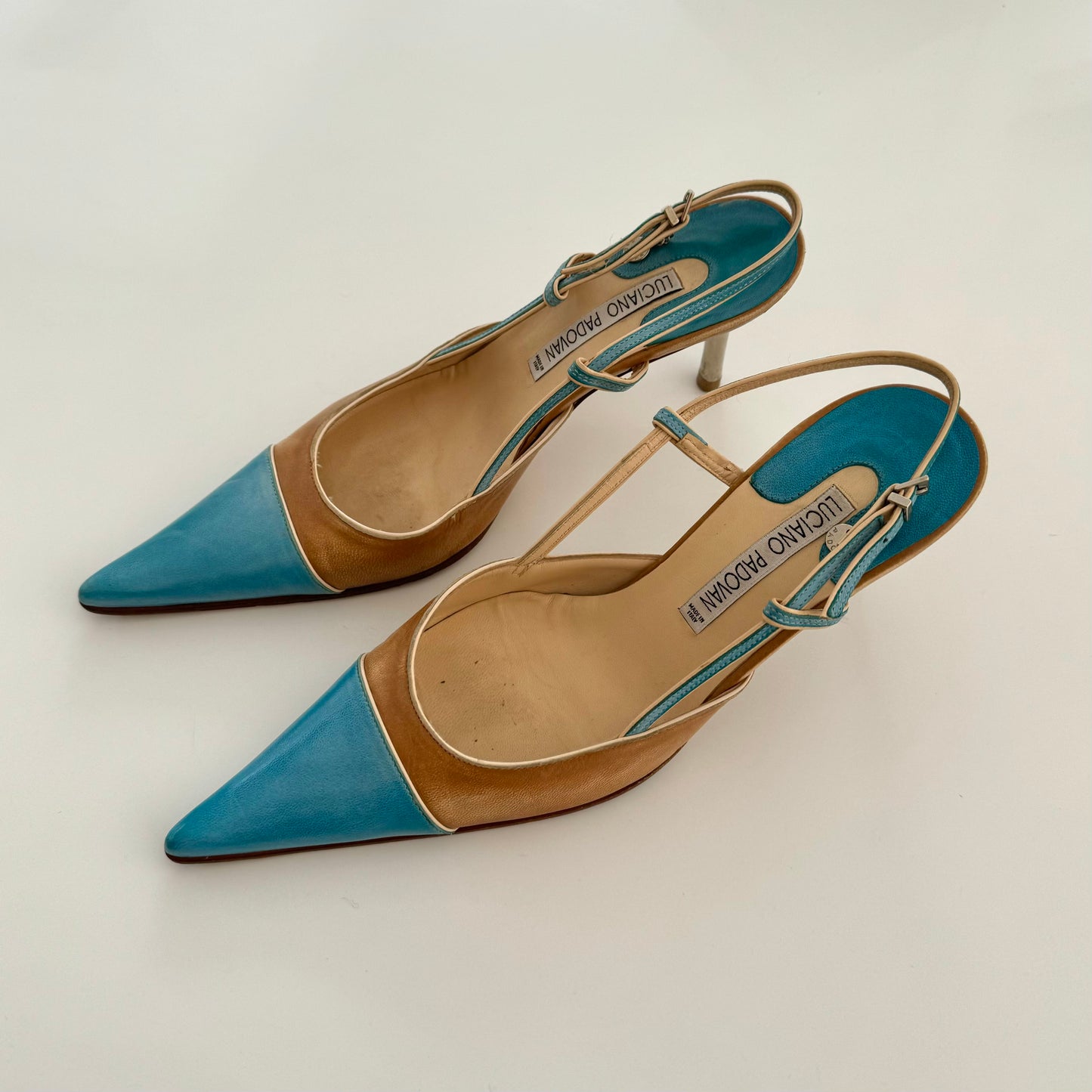 Blue and brown leather kitten heels - EU 37/ UK 4