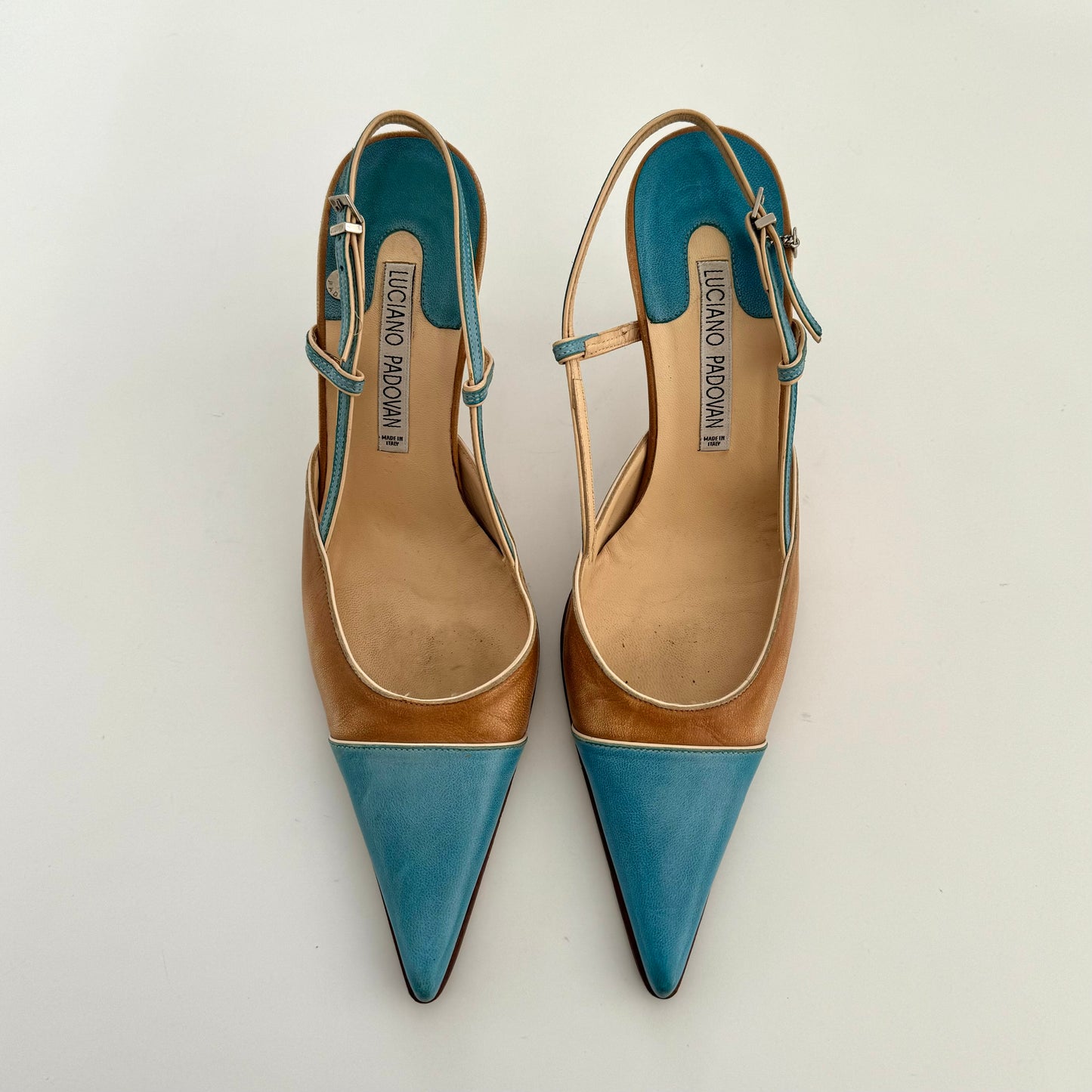 Blue and brown leather kitten heels - EU 37/ UK 4