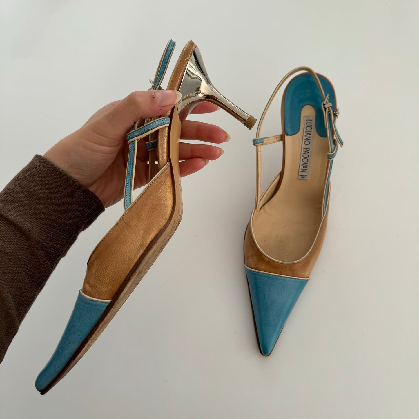 Blue and brown leather kitten heels - EU 37/ UK 4
