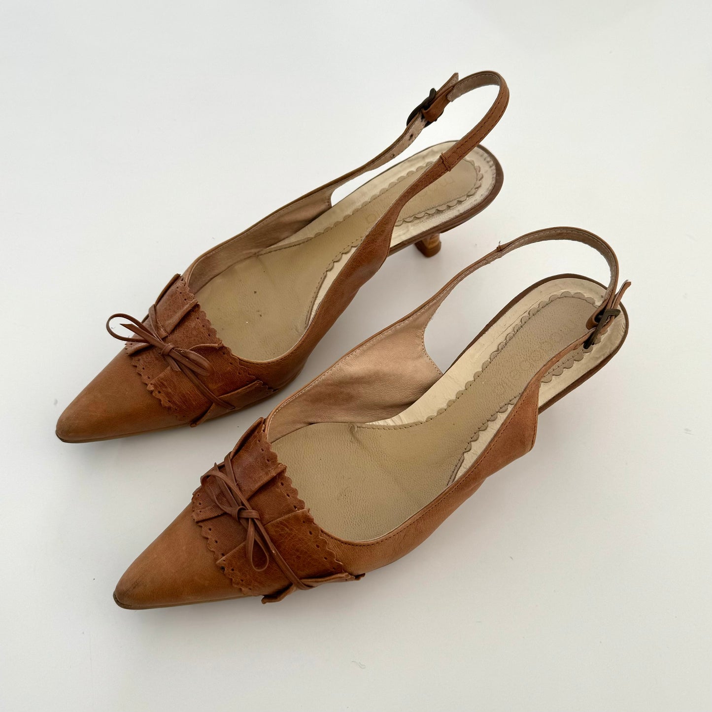 Brown leather bow kitten heels - EU 37/ UK 4