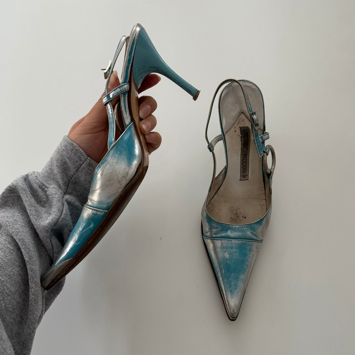 Blue and silver leather kitten heels - EU 36.5/UK 4