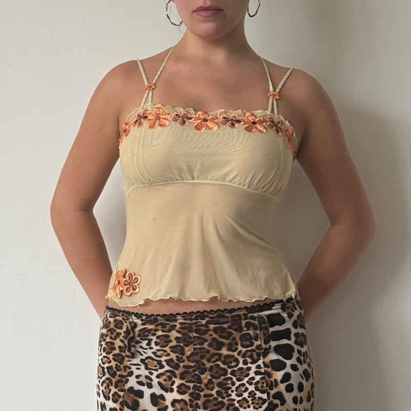 Yellow mesh floral cami - Size XS