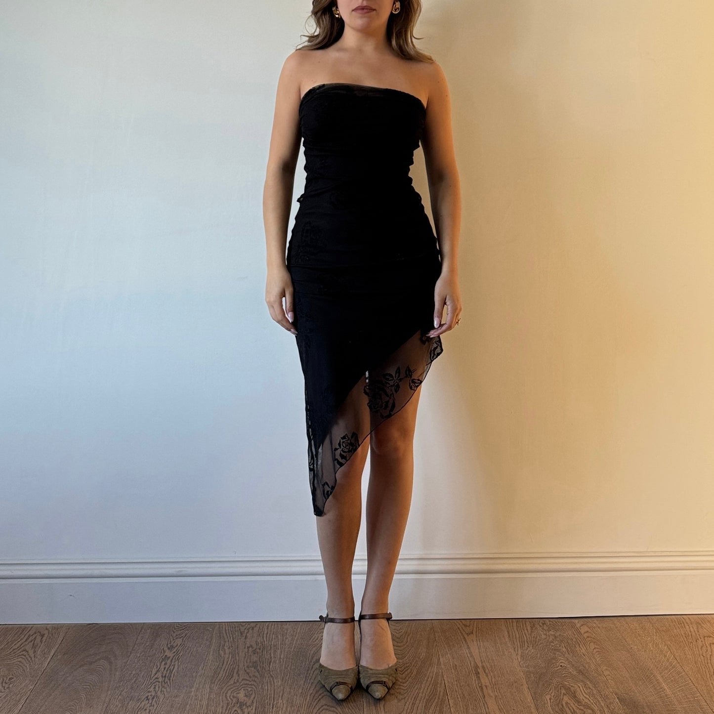 Black strapless midi dress - Size S
