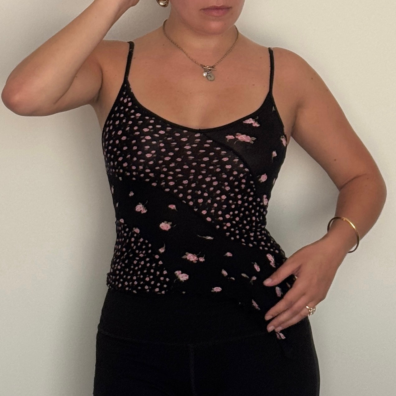 Mesh floral patchwork top - Size S