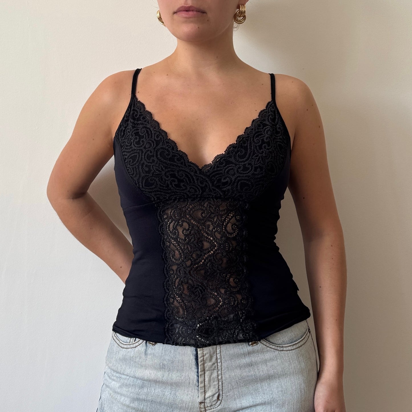 Morgan black lace cami - Size S