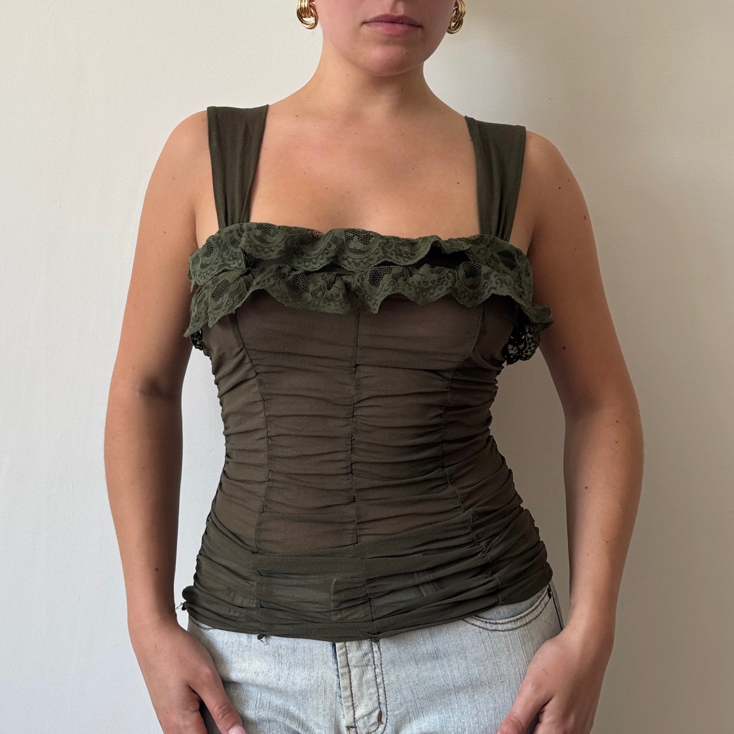 Morgan de Toi Green mesh top - Size S