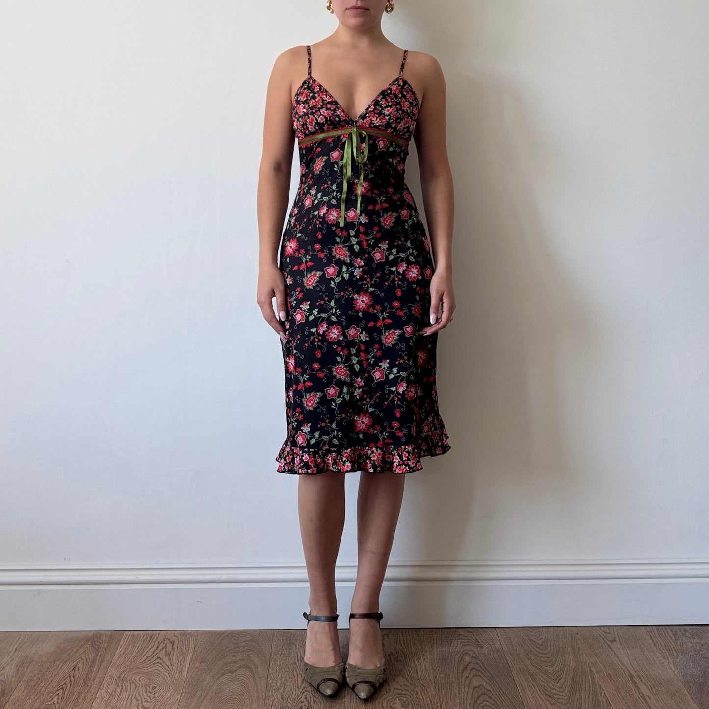 Black floral midi dress - Size S