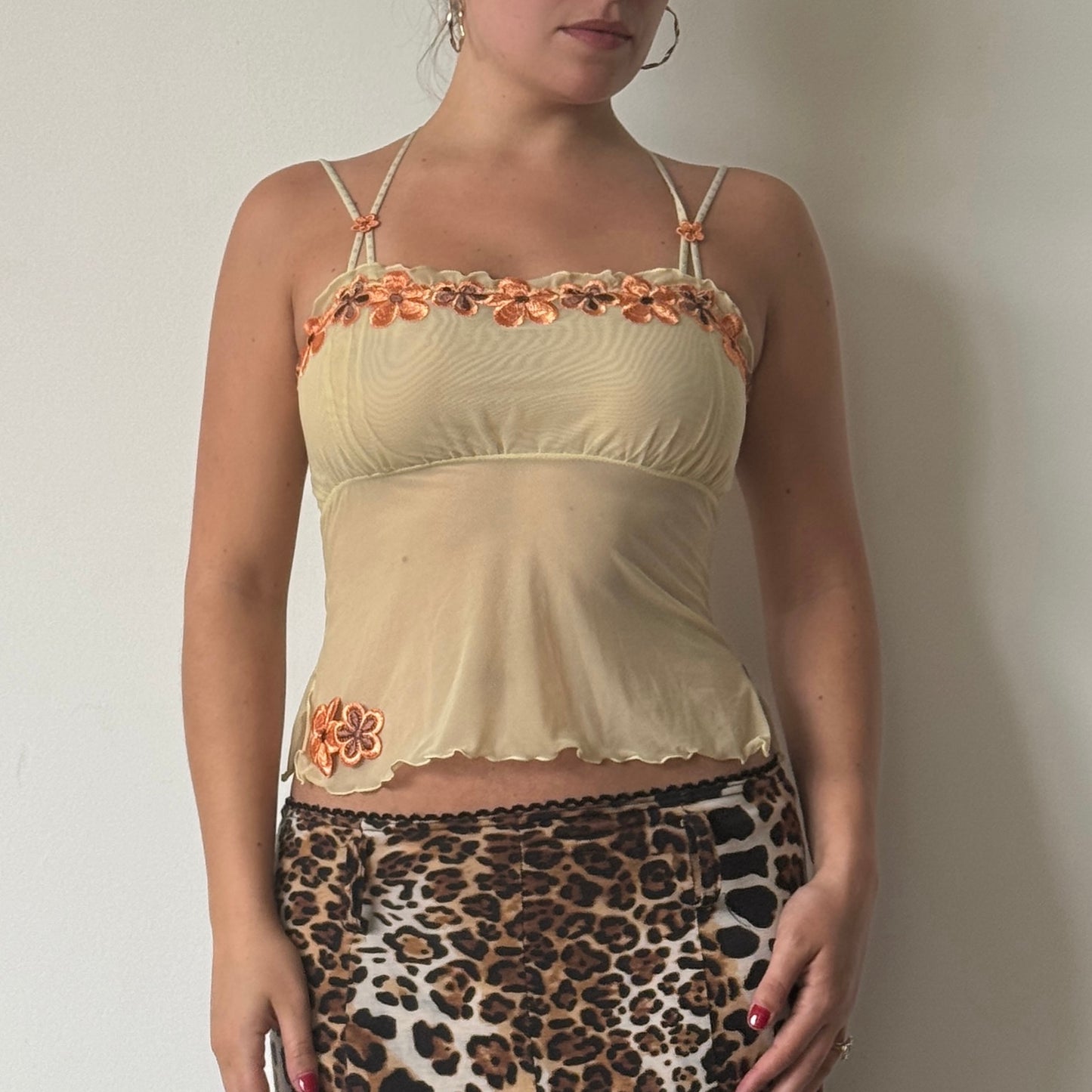 Yellow mesh floral cami - Size XS