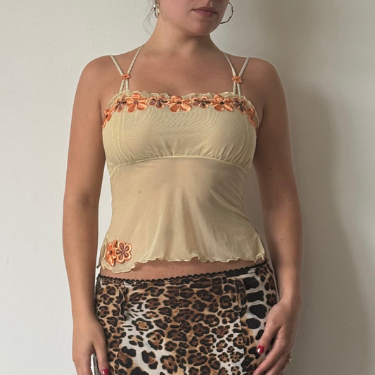 Yellow mesh floral cami - Size XS