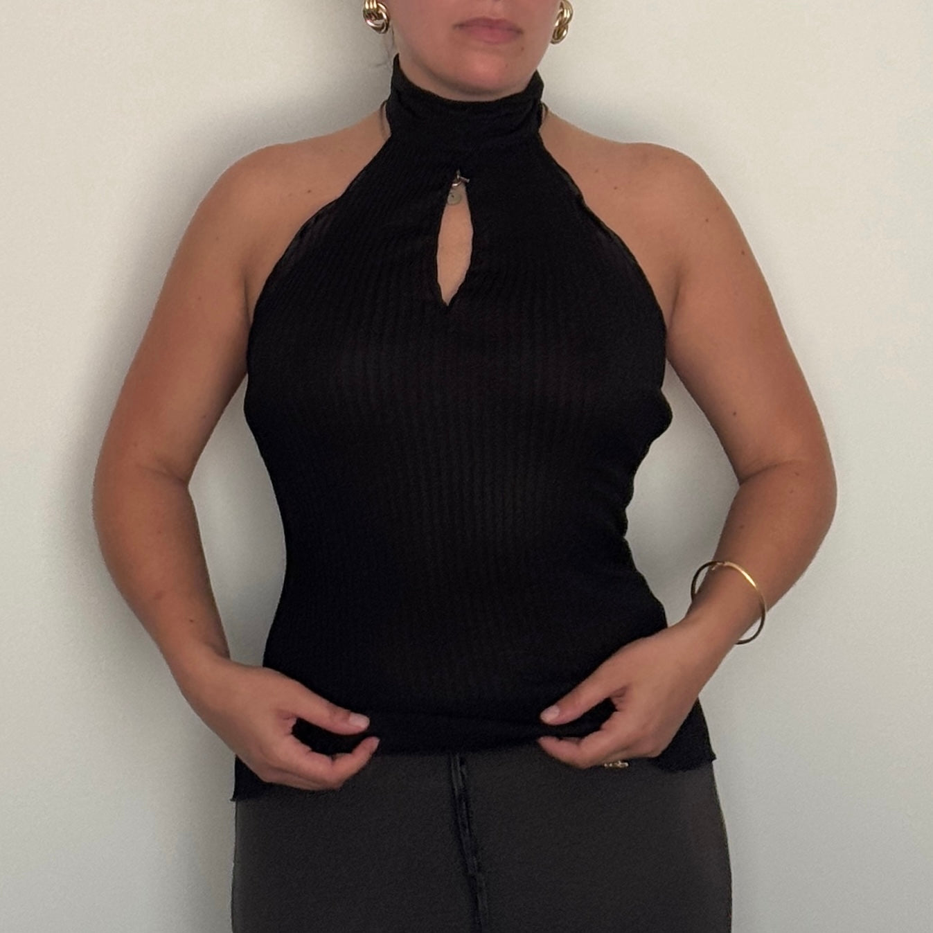 Black plissé top - Size S/M