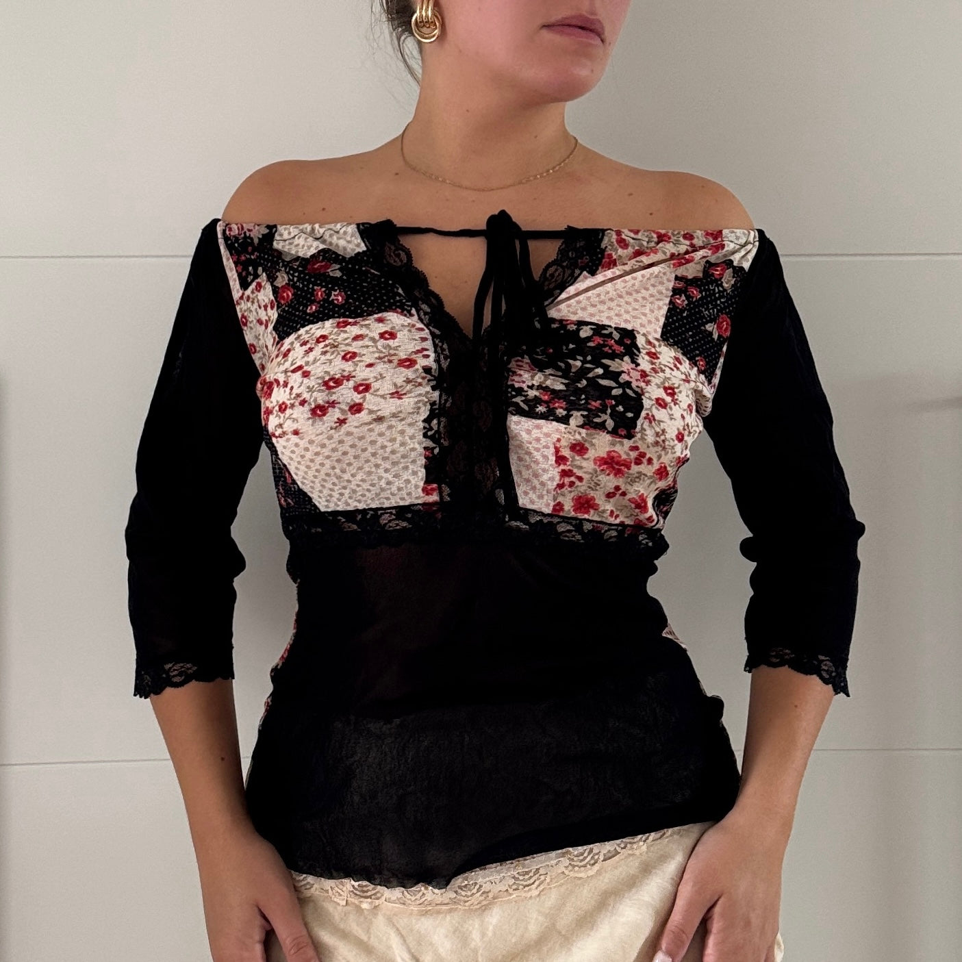Patchwork mesh milkmaid top - Size S/M