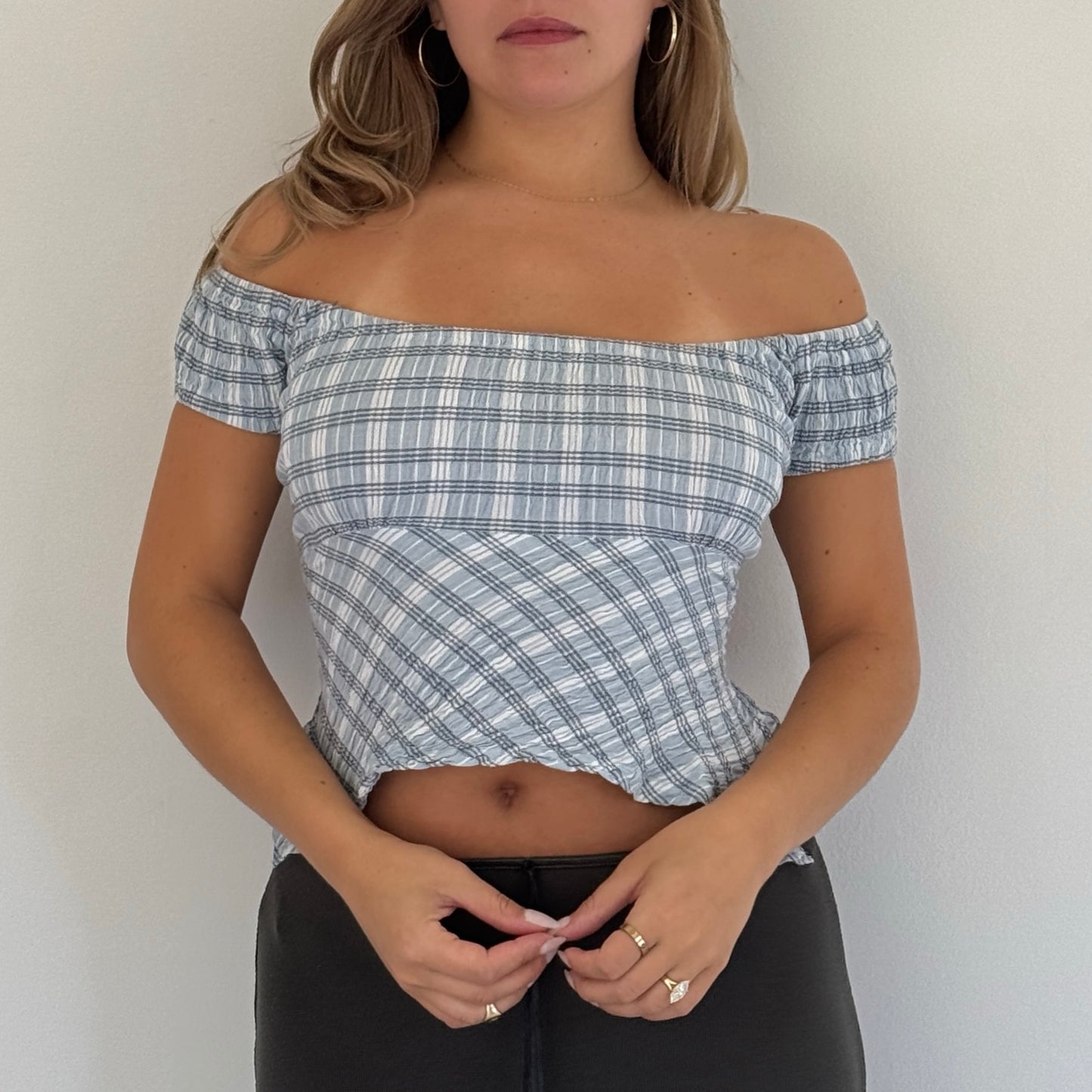 Blue backless milkmaid top - Size S