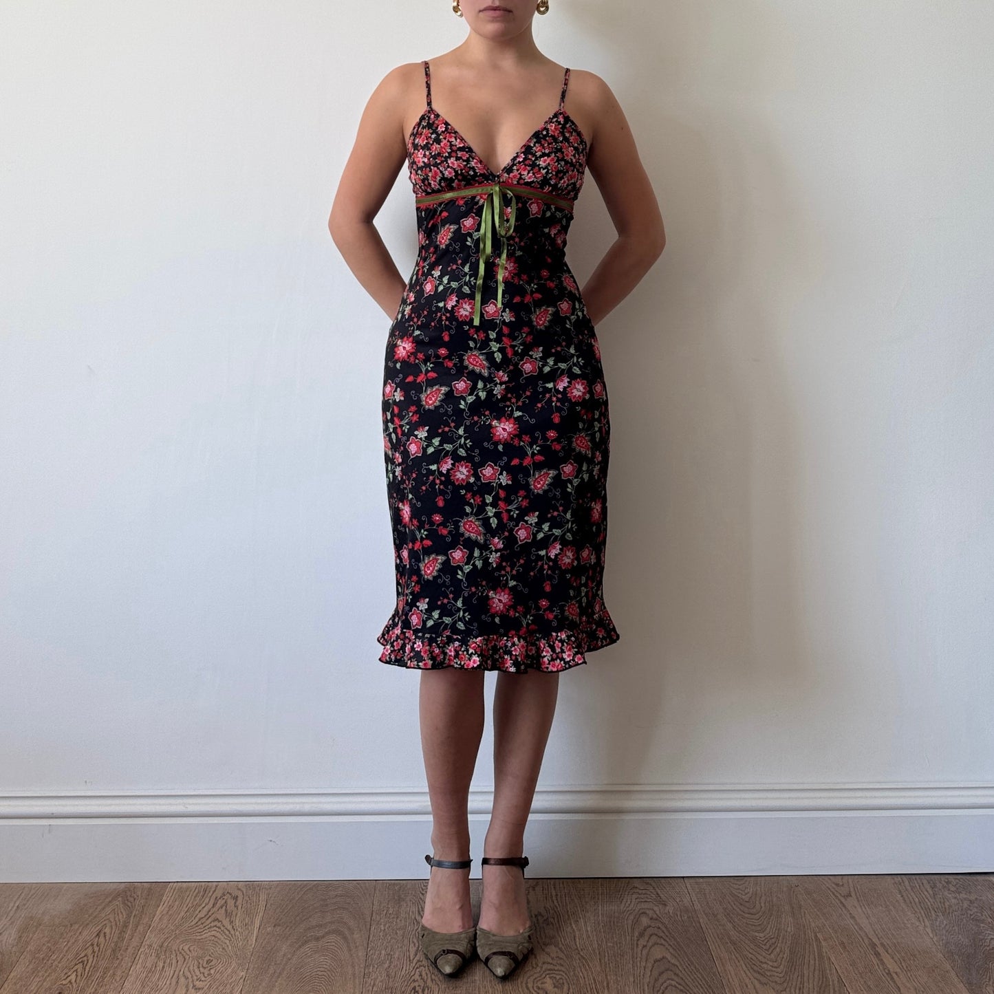 Black floral midi dress - Size S