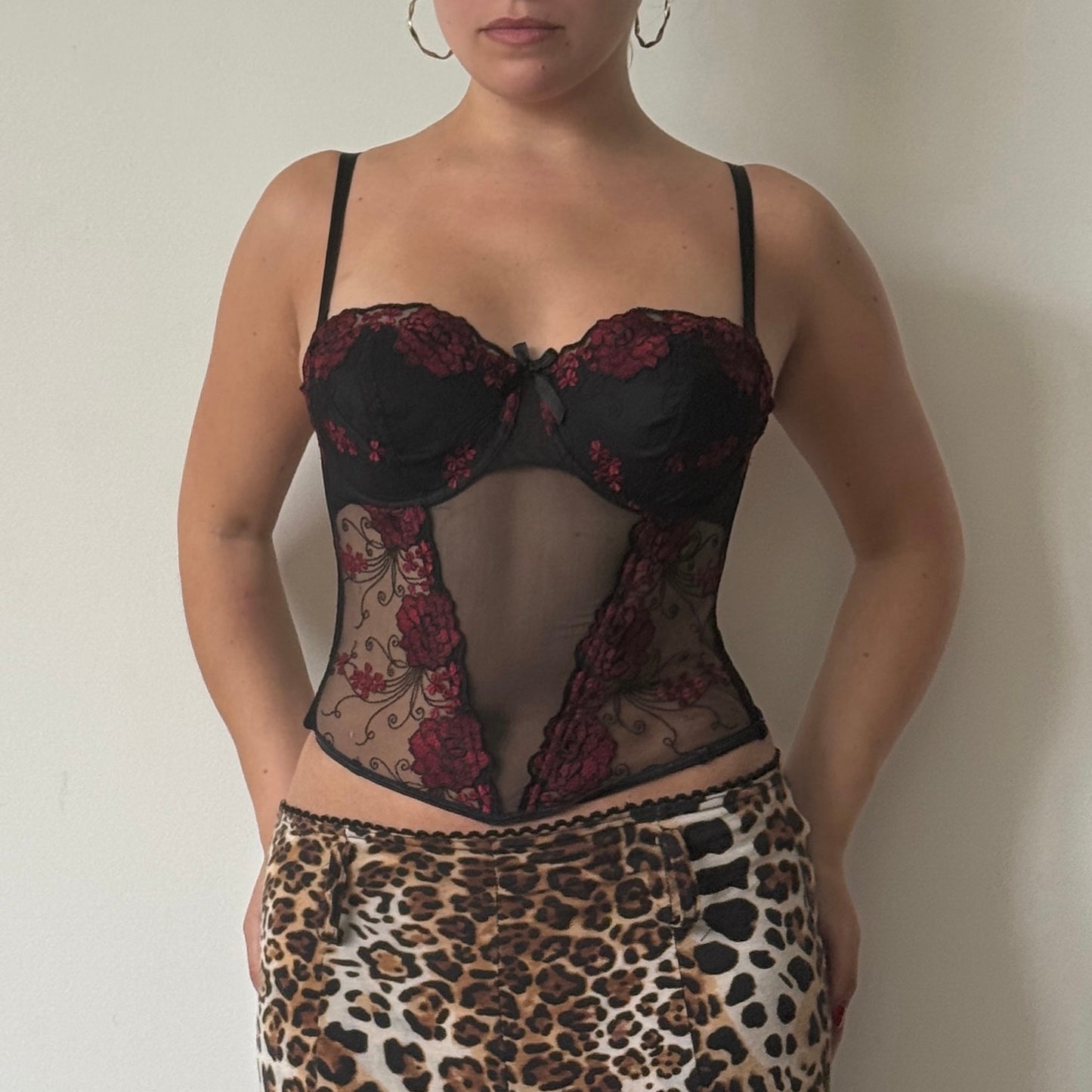 Black floral mesh corset - Size XS/S