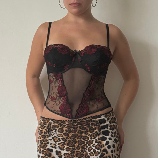 Black floral mesh corset - Size XS/S