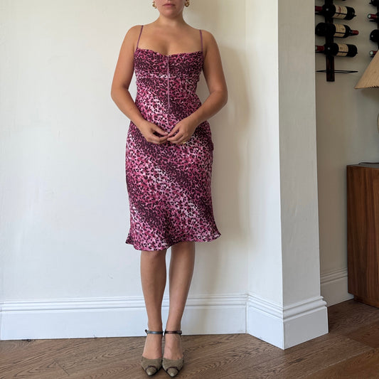 Purple leopard print midi dress - Size S