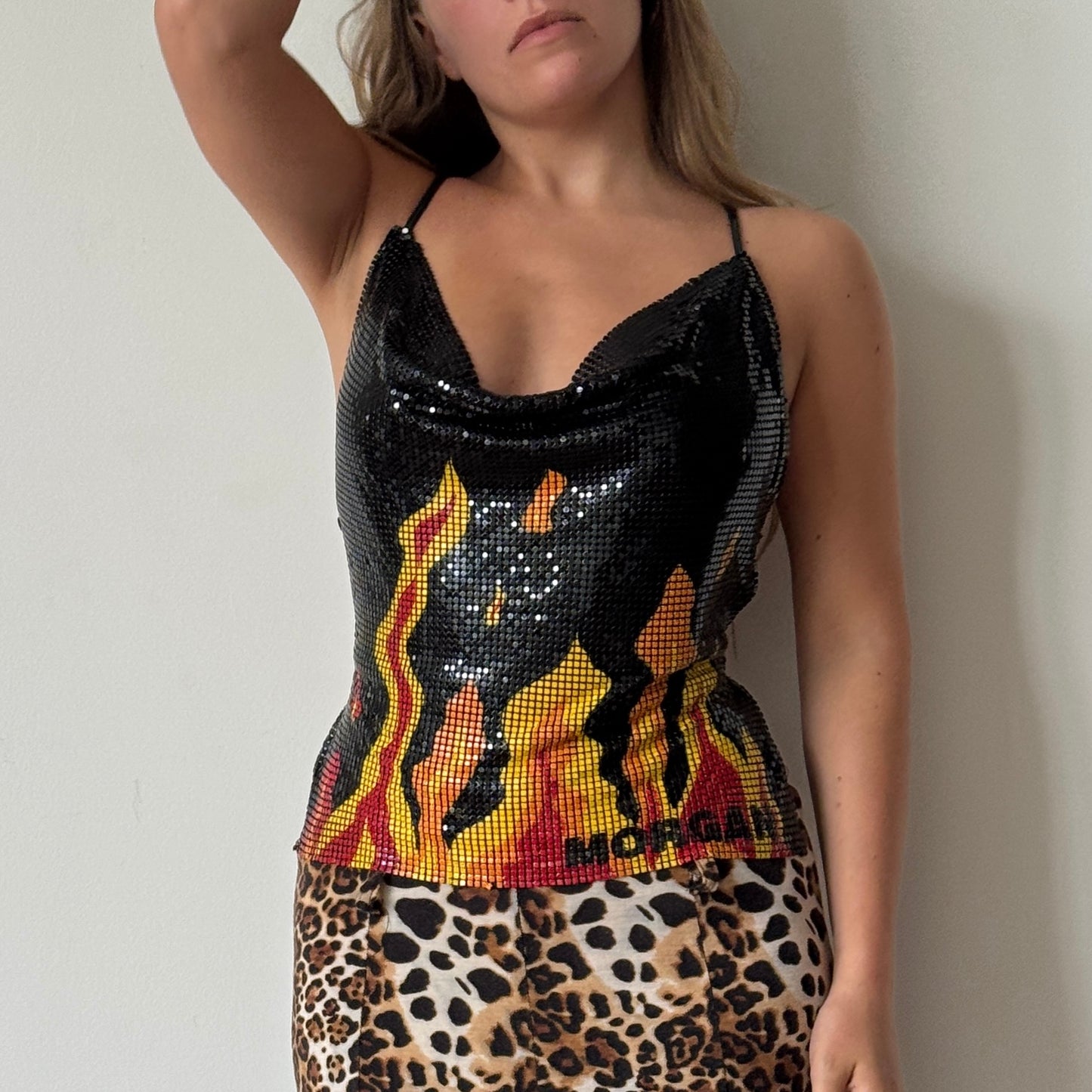 Morgan flame print chainmail top - One Size