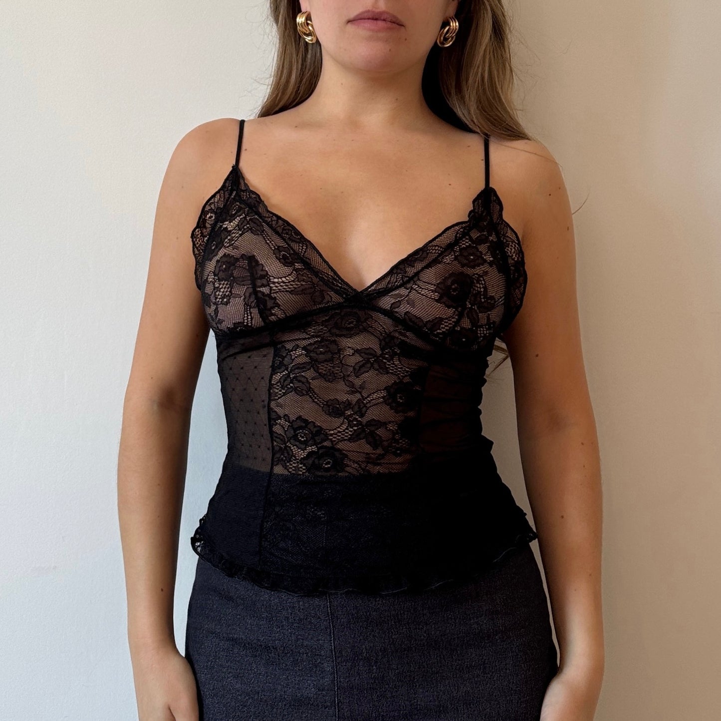 Black lace mesh top - Size S
