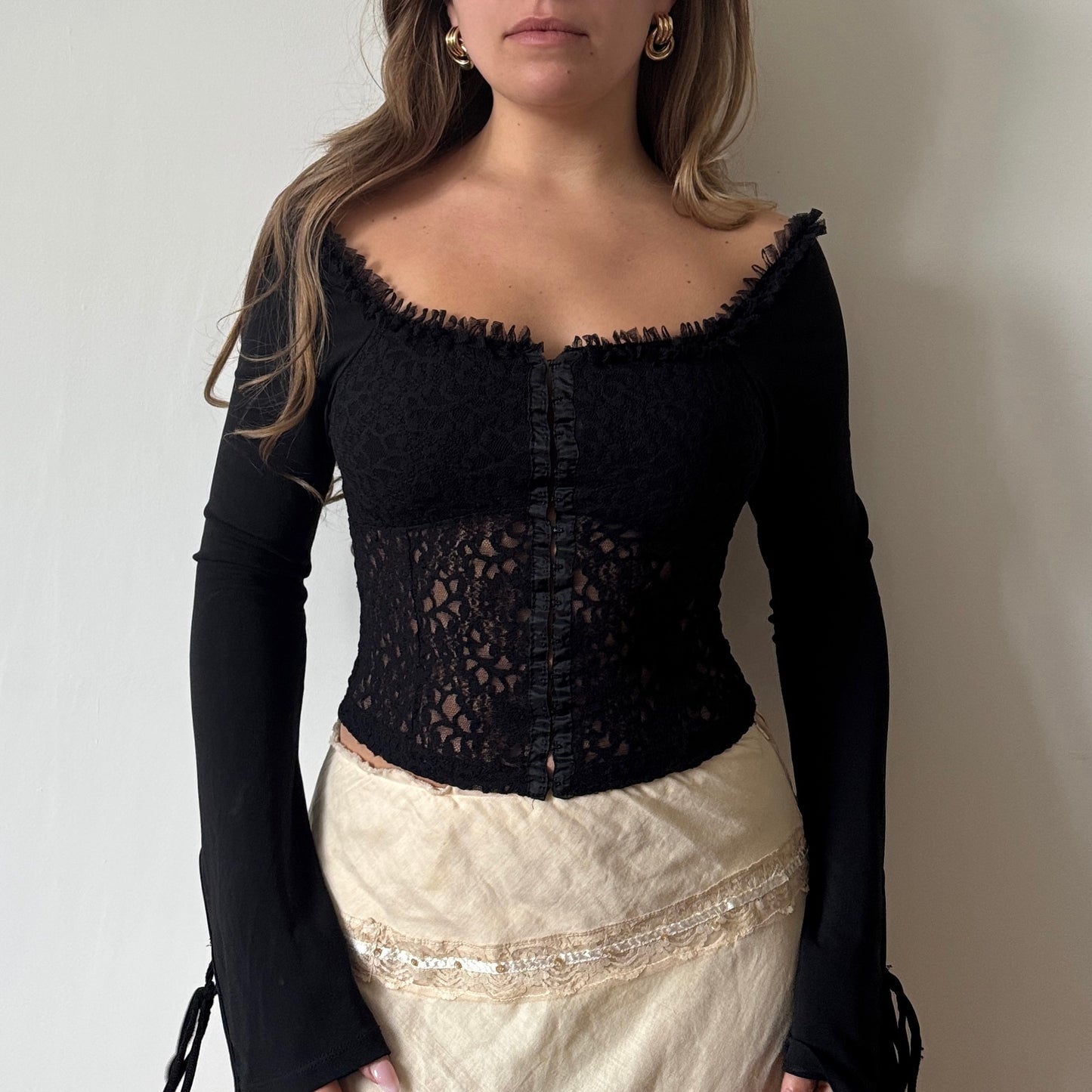 Black mesh hook and eye top - Size S