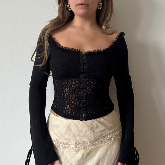 Black mesh hook and eye top - Size S
