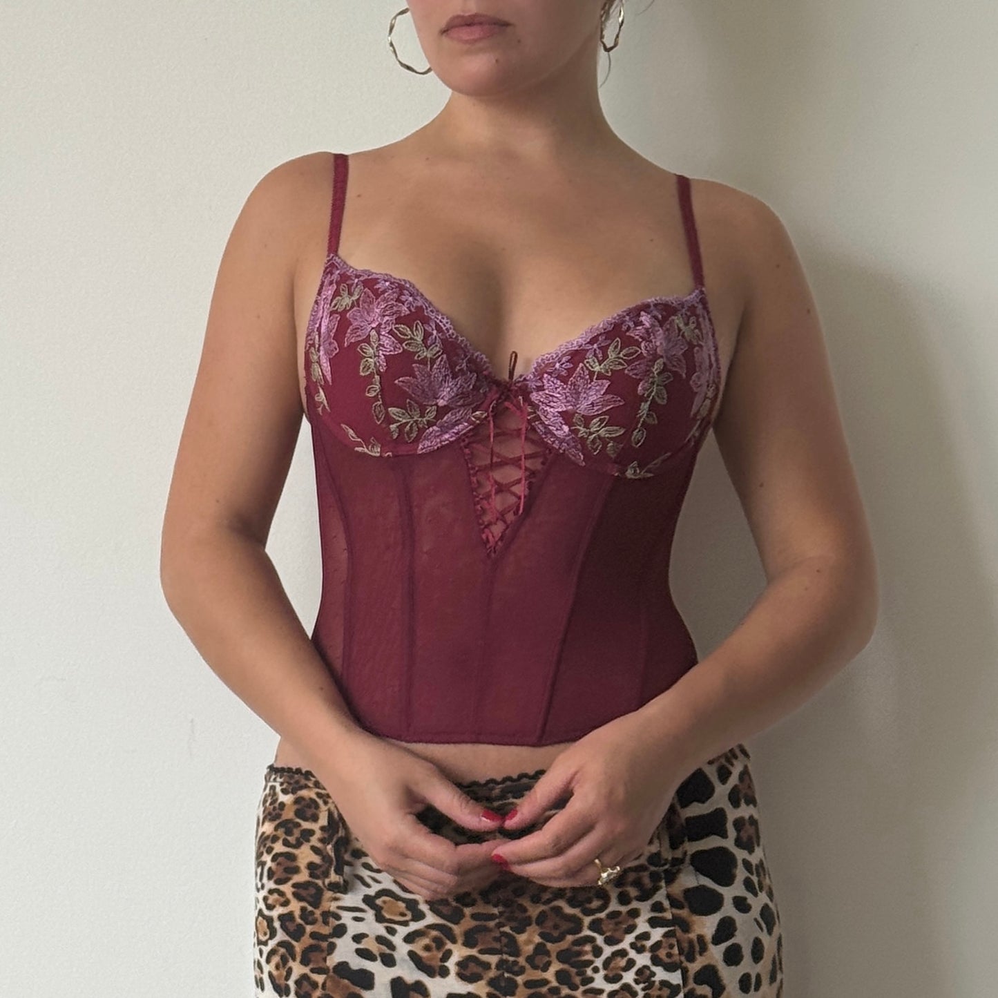 Burgundy floral corset - Size XS/S