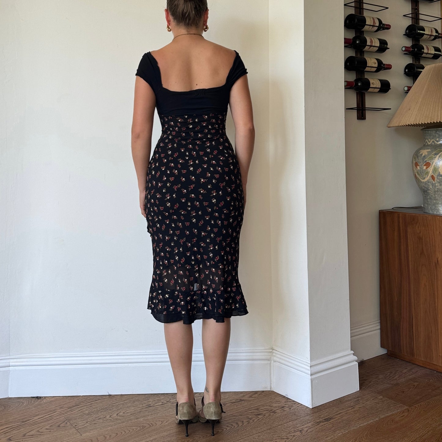 Floral mesh milkmaid dress - Size S