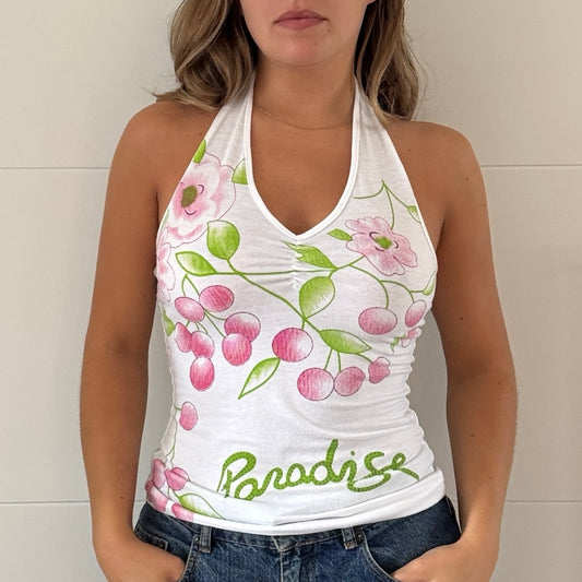 White floral halter neck - Size S/M