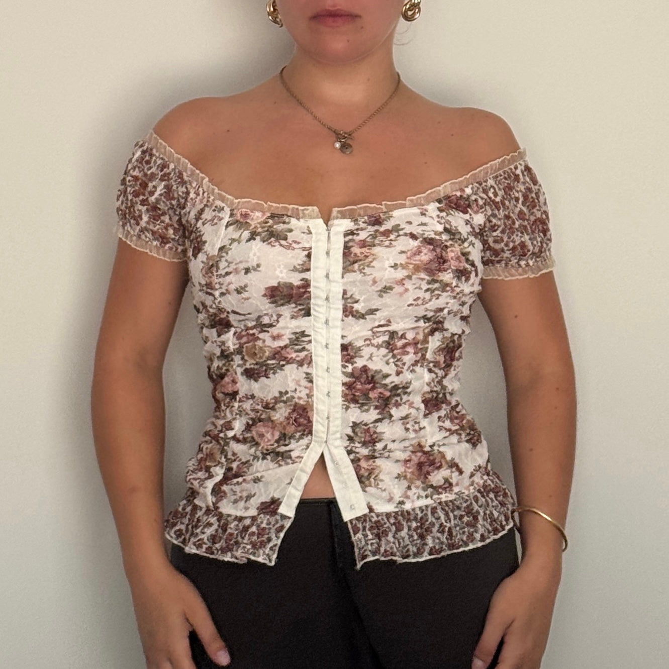Floral mesh milkmaid corset - Size S