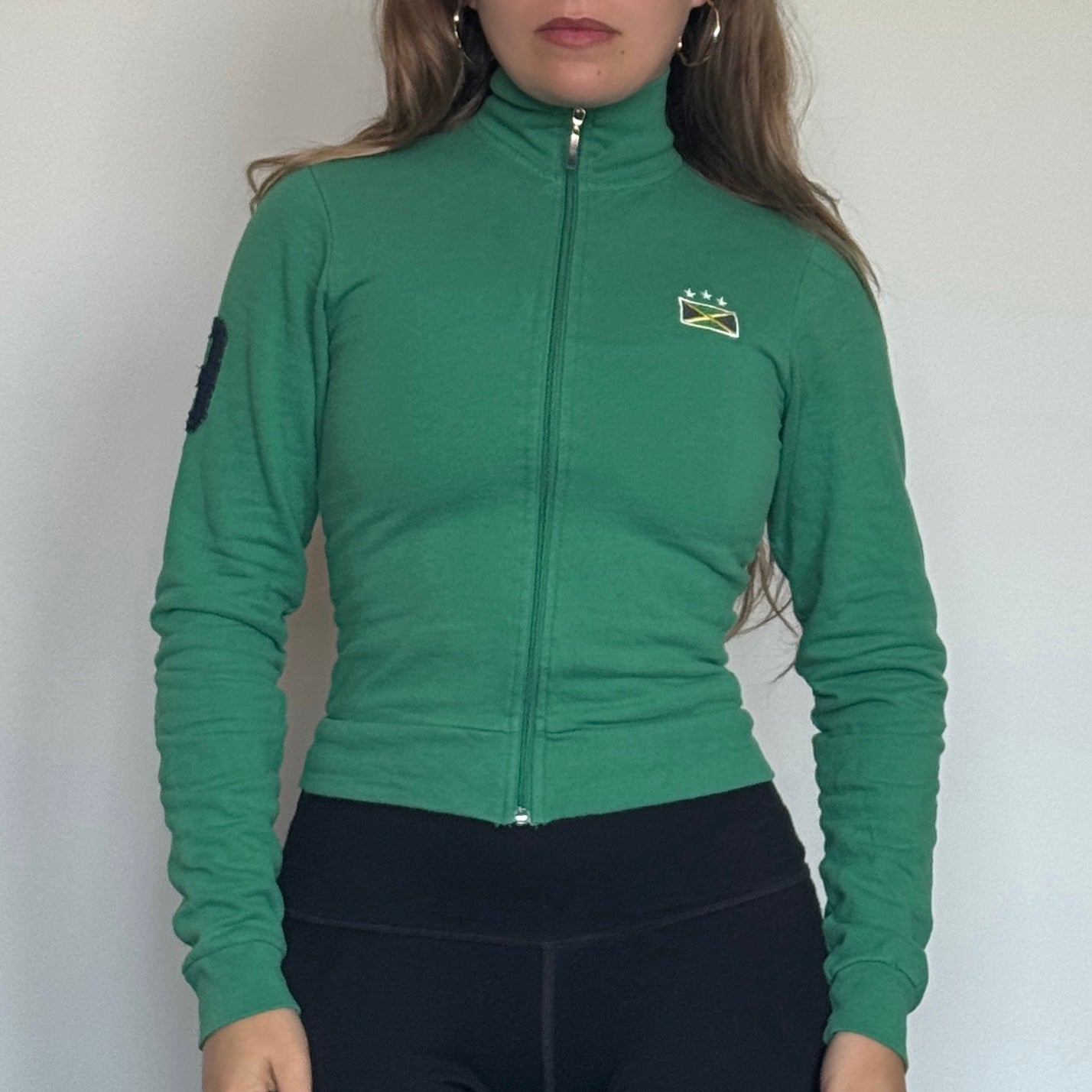 Green Jamaica zip up top - Size XS/S