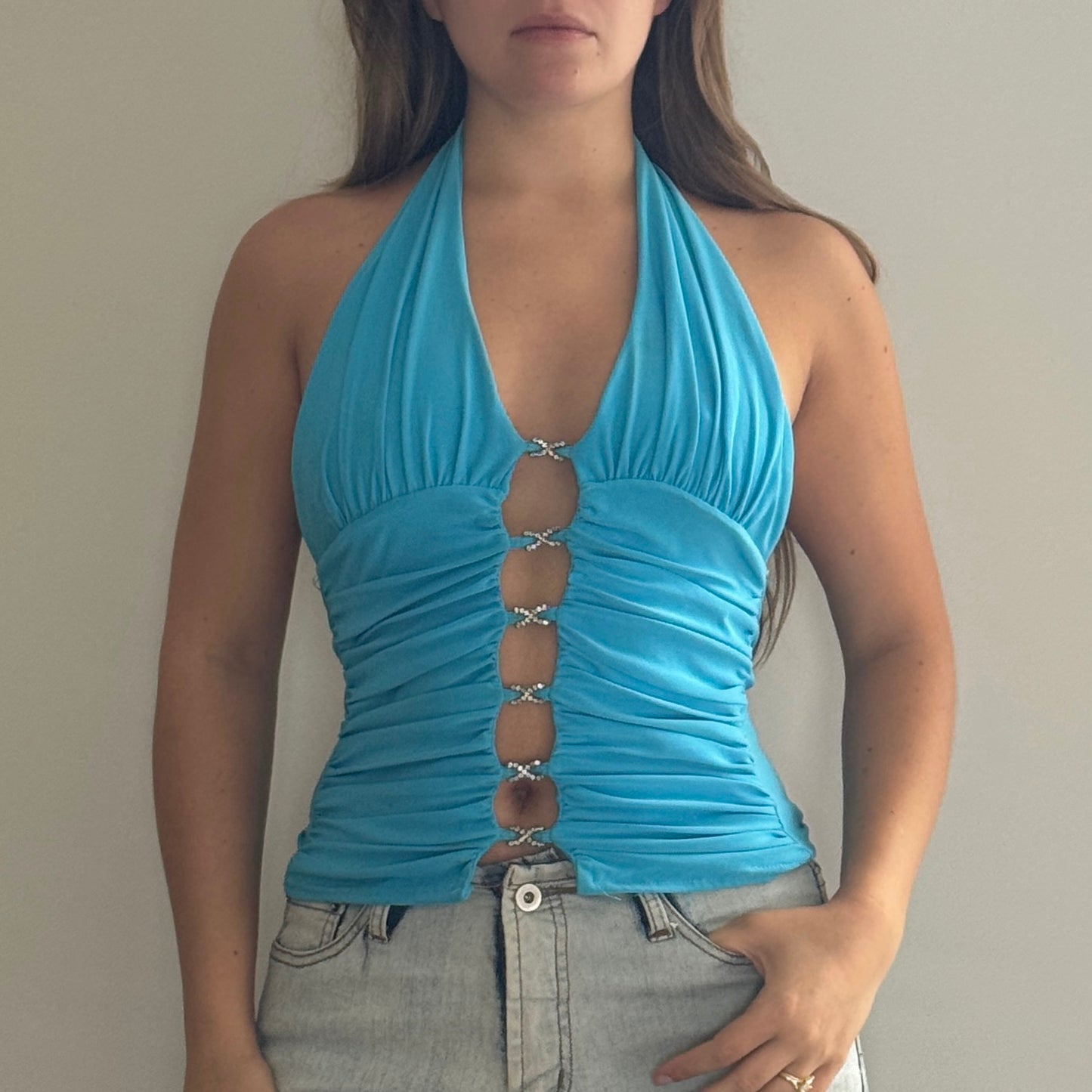 Blue cutout halter top - Size S/M