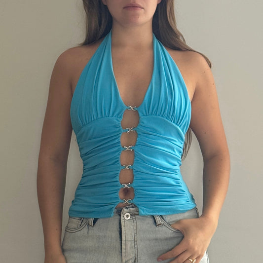 Blue cutout halter top - Size S/M