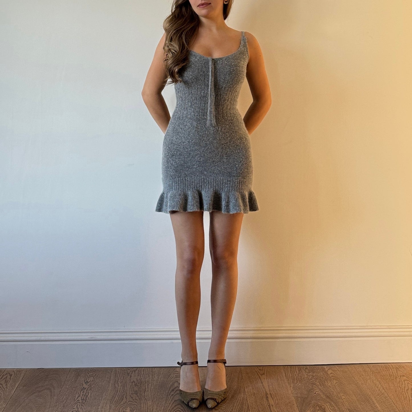 Grey knit mini dress - Size S