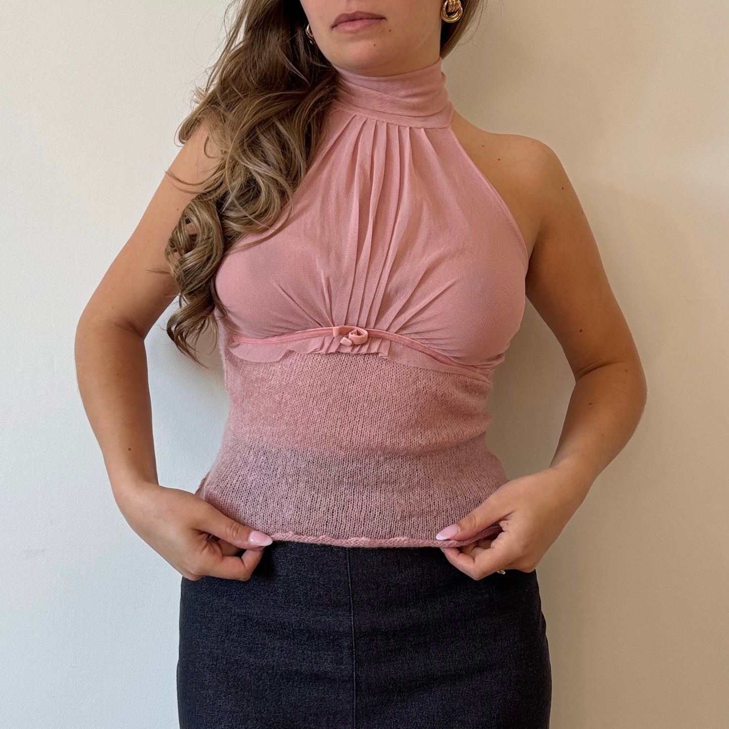 Pink knit mesh top - Size S