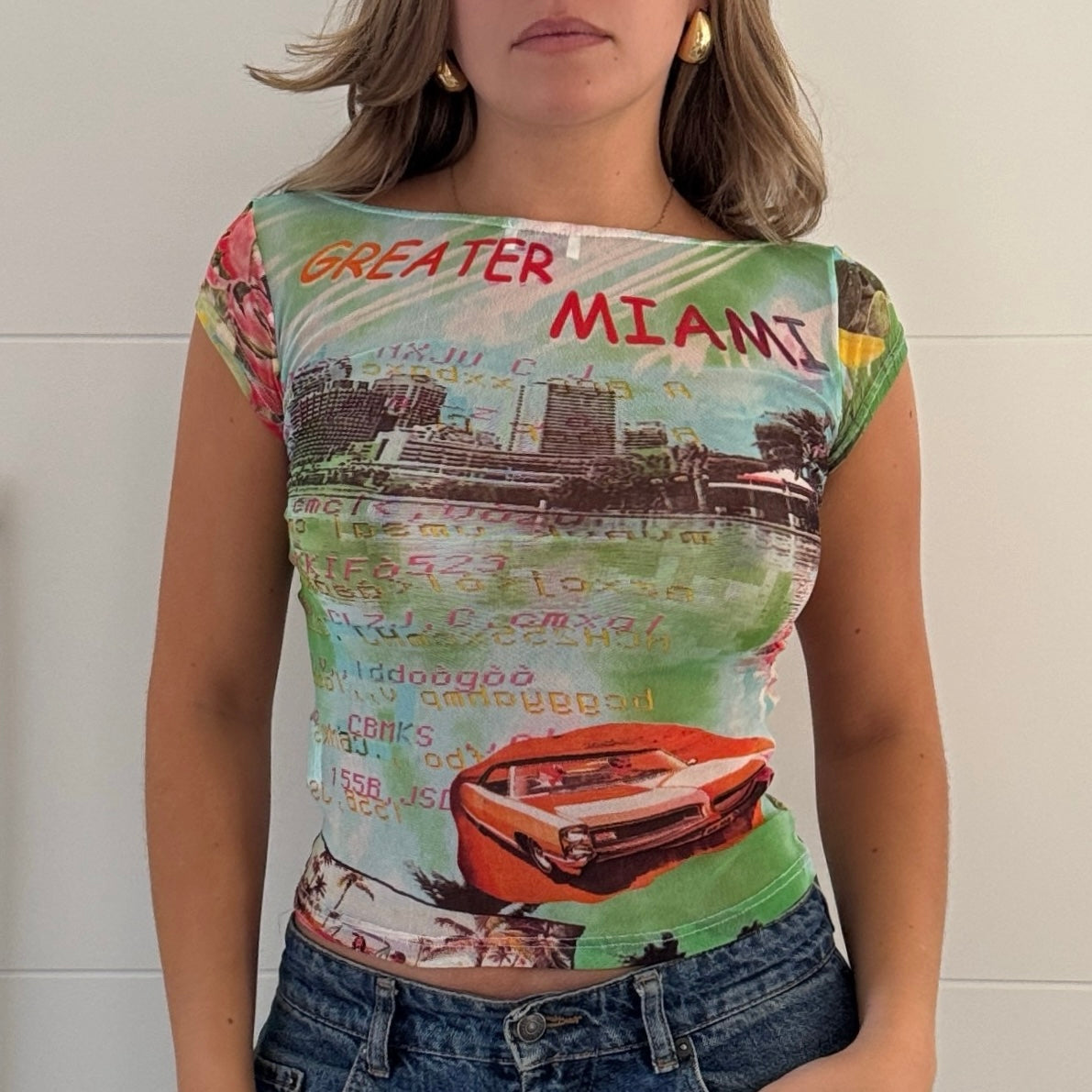 Miami print mesh top - Size S