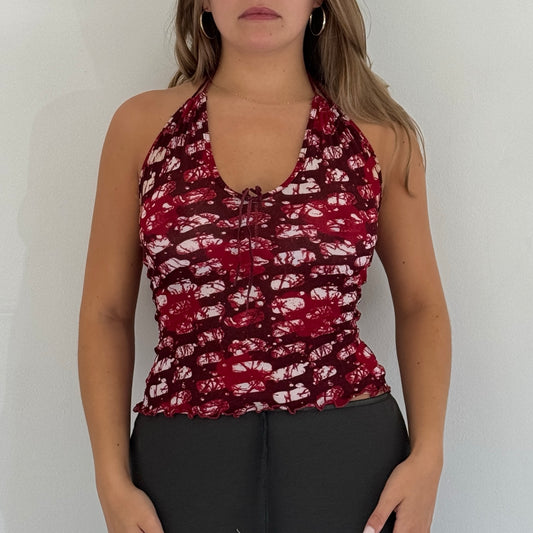 Morgan de Toi graphic mesh halter top - Size S