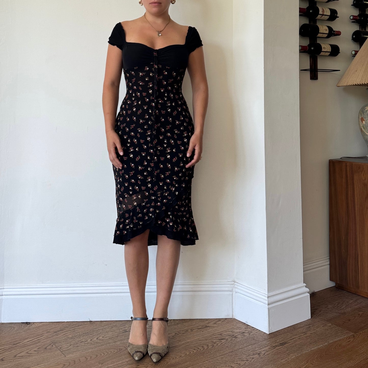 Floral mesh milkmaid dress - Size S