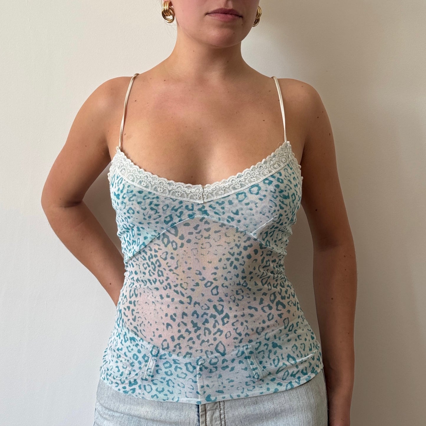 Blue leopard mesh cami - Size S/M