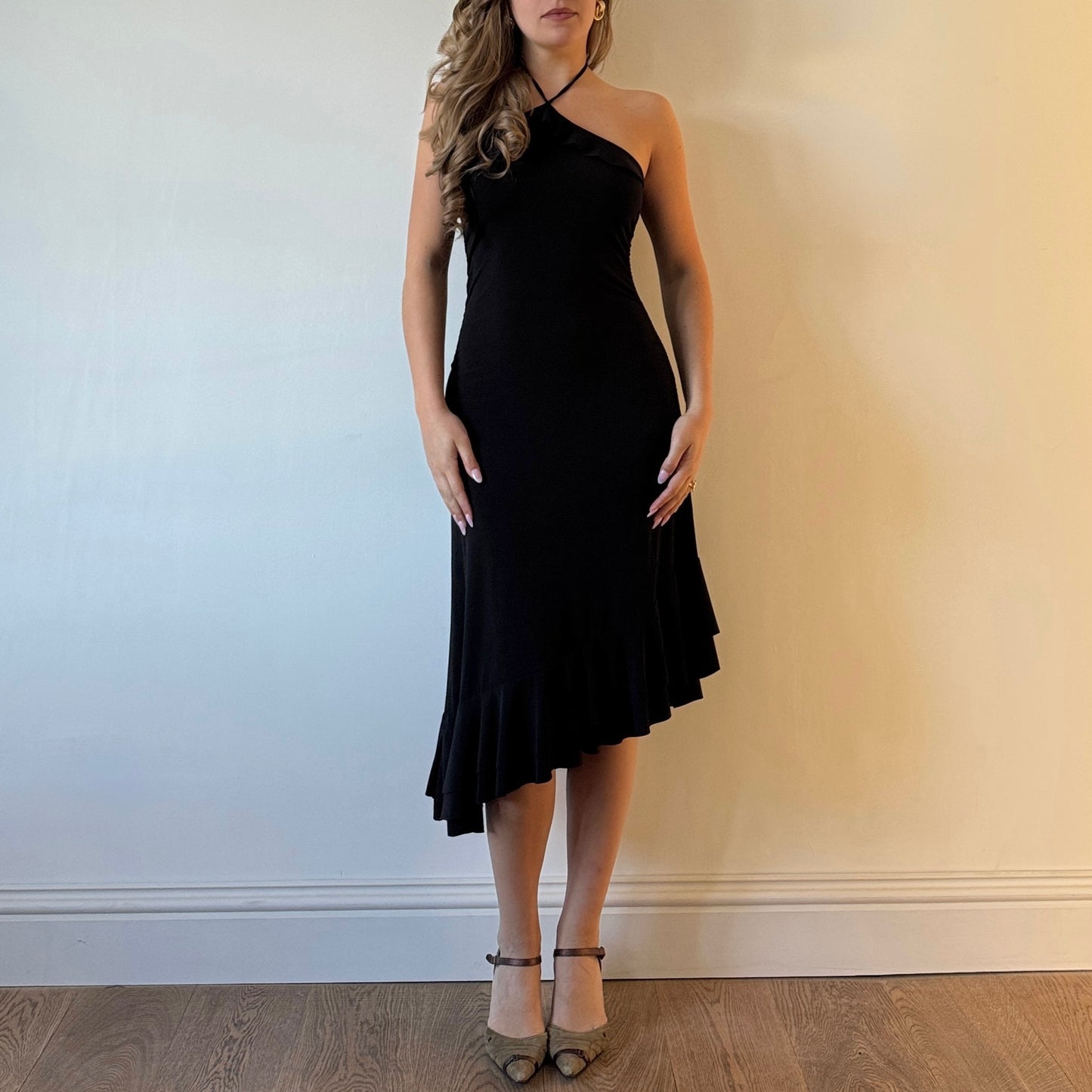 Slinky black midi dress - Size S