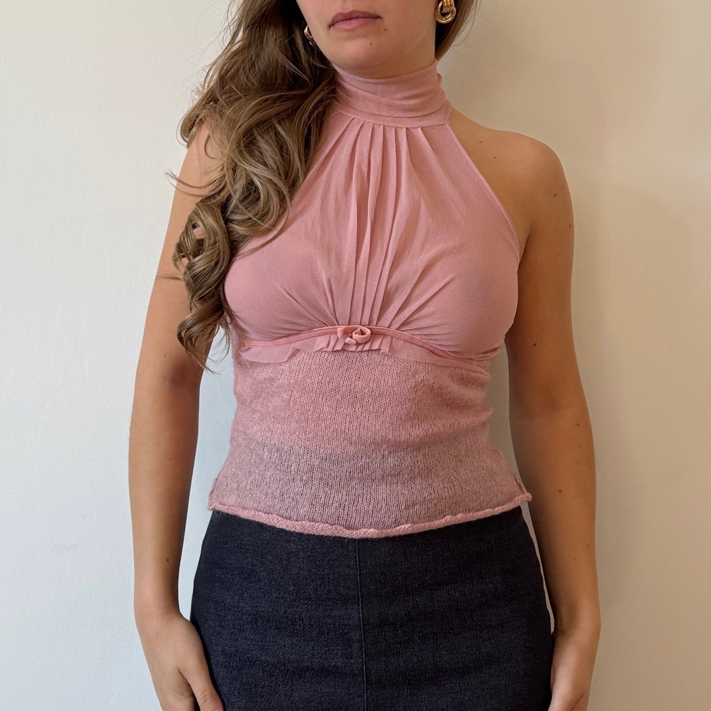 Pink knit mesh top - Size S