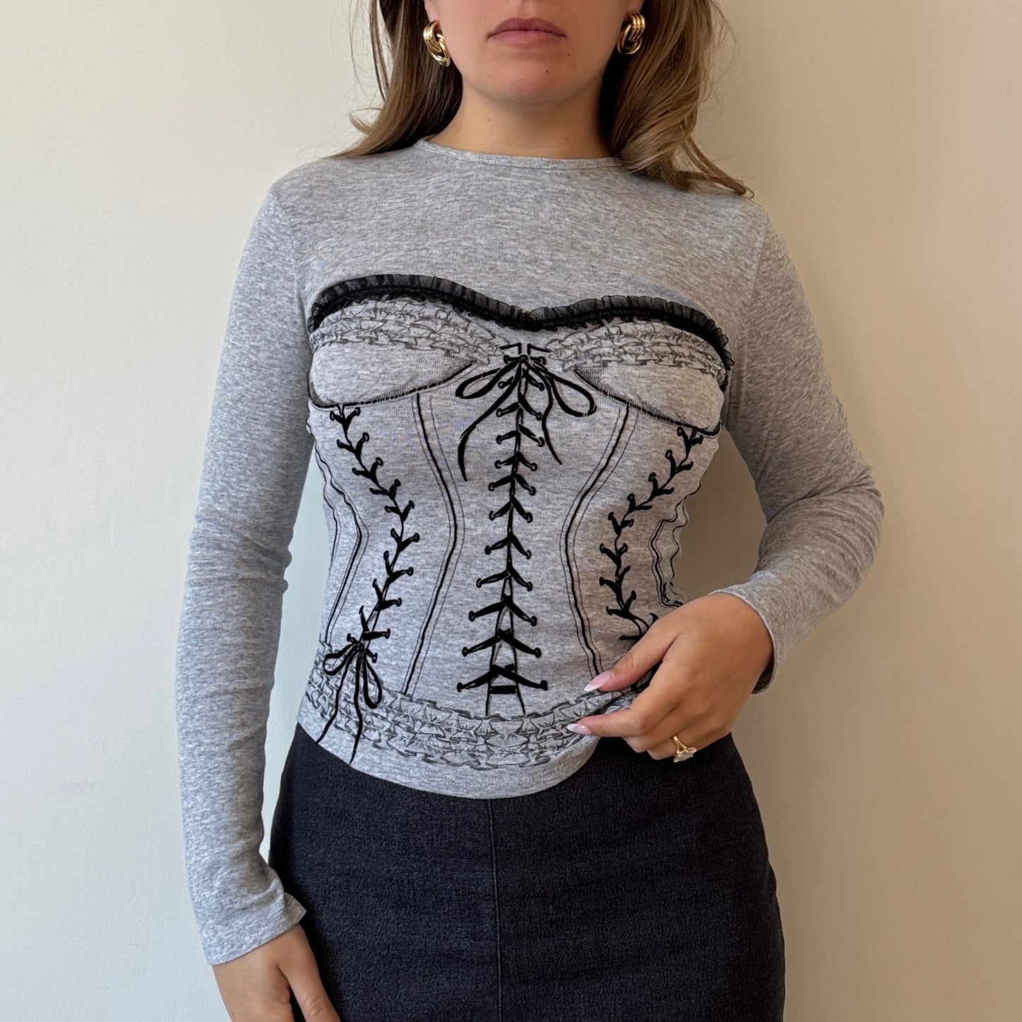 Grey corset print top - Size S