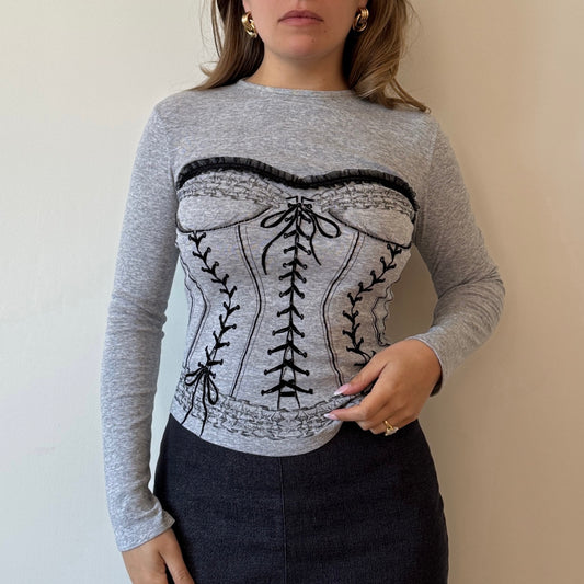Grey corset print top - Size S