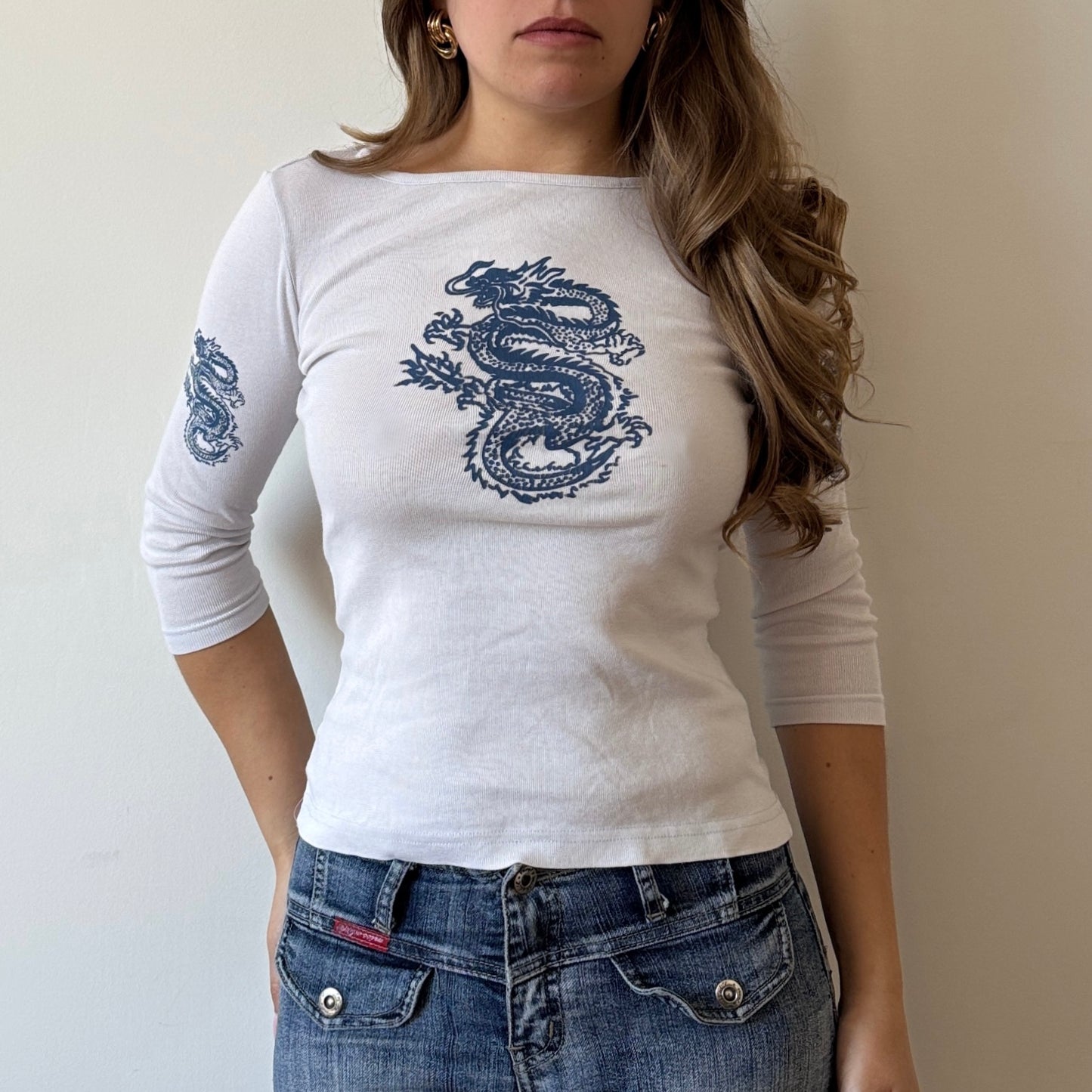 White dragon top - Size S